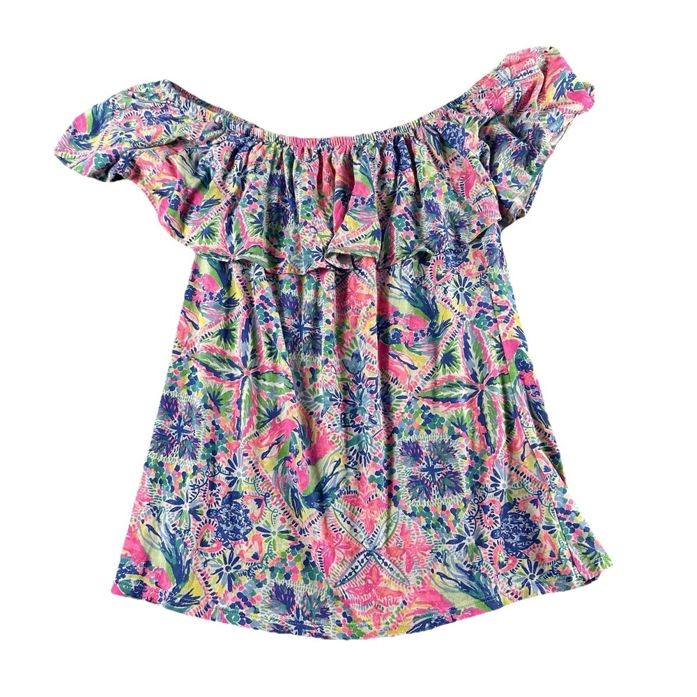 Lilly Pulitzer Off The Shoulder Top Womens XS Pink Floral AOP La‎ Fortuna Beach